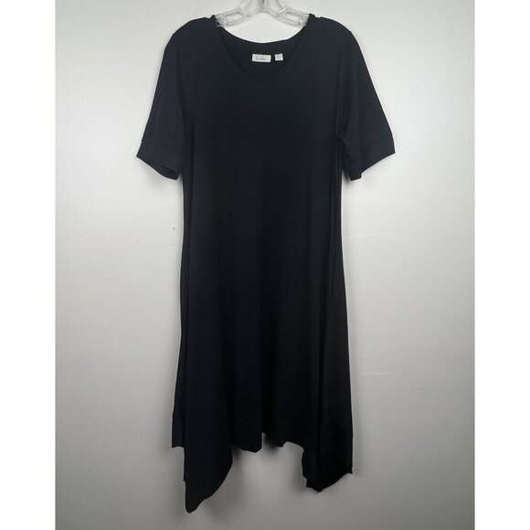 LOGO Lounge by Lori Goldstein Black Jersey Dress w/ Handkerchief Hem Size M - Picture 1 of 7